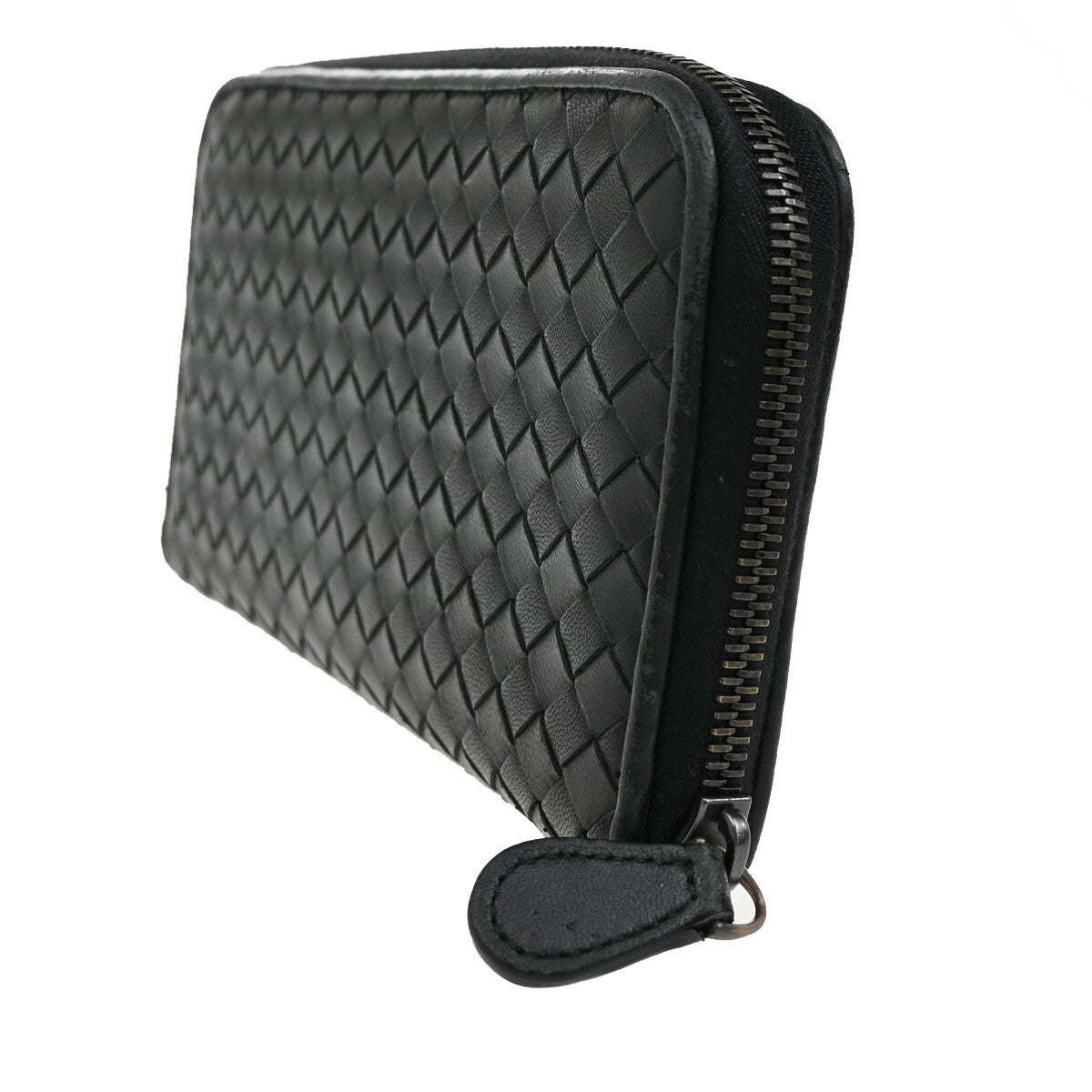 BOTTEGA VENETA Intrecciato Zipper Around Long Wallet Leather Black Italy 65EE296
