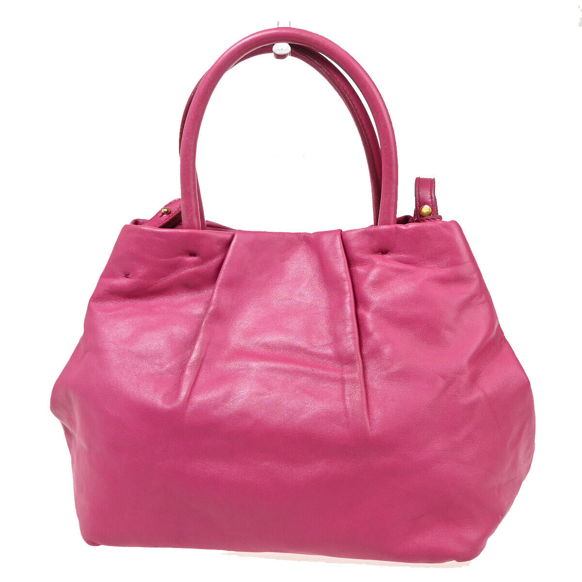 PRADA MILANO Logo Ribbon 2Way Shoulder Hand Tote Bag Leather Pink Gold 34YE444