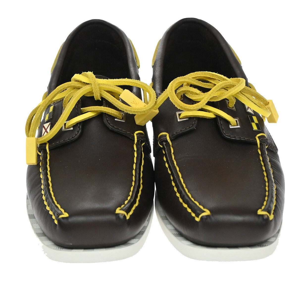LOUIS VUITTON Logo Vuitton Cup Shoes Size 37  Leather Brown Yellow 88EE321