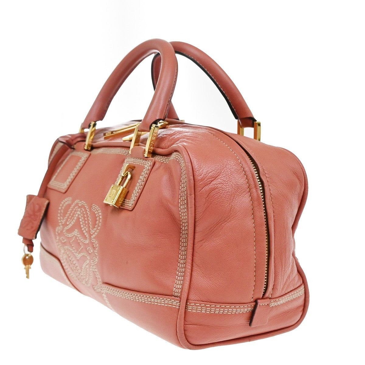 LOEWE Logo Anagram Amazona Hand Bag Leather Pink GHW Spain 92CA337
