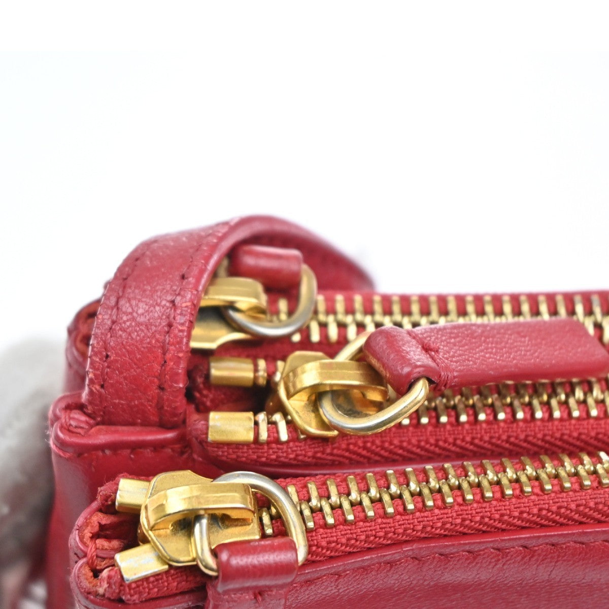 CELINE Logo Trio Small Crossbody Shoulder Bag Leather Red Italy GHW 32MA305