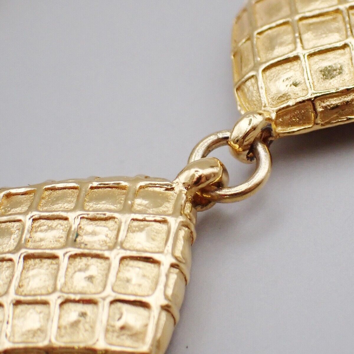 CHANEL Matelasse Diamond Shape Drop Earrings Rhinestone Clip-On Gold 73RL067