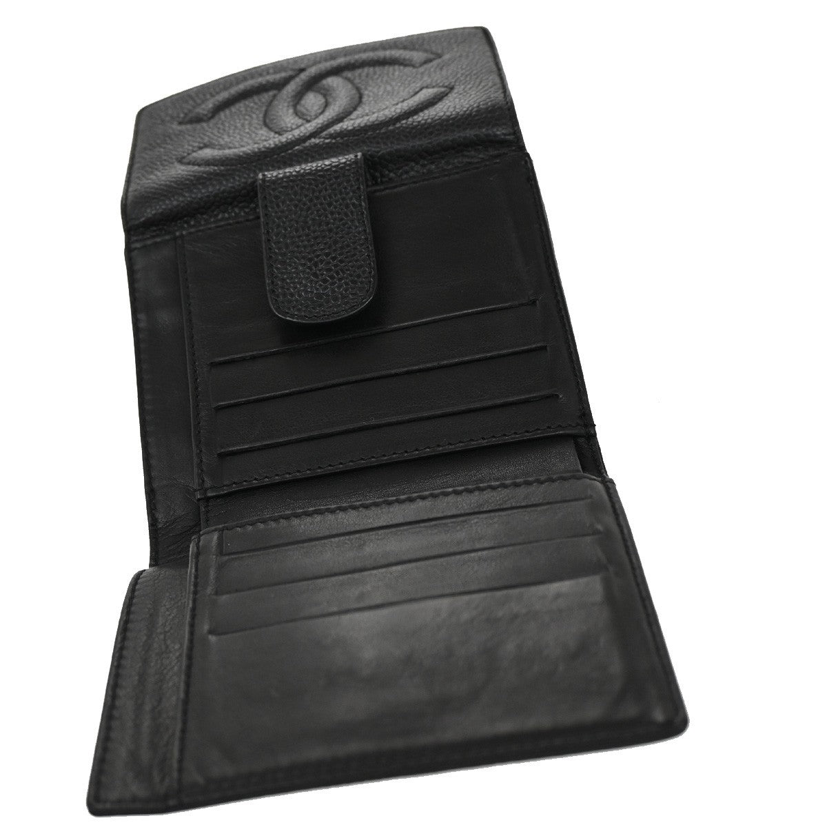 CHANEL CC Bifold Compact Wallet Grained Calfskin Leather Black Vintage 04KB916
