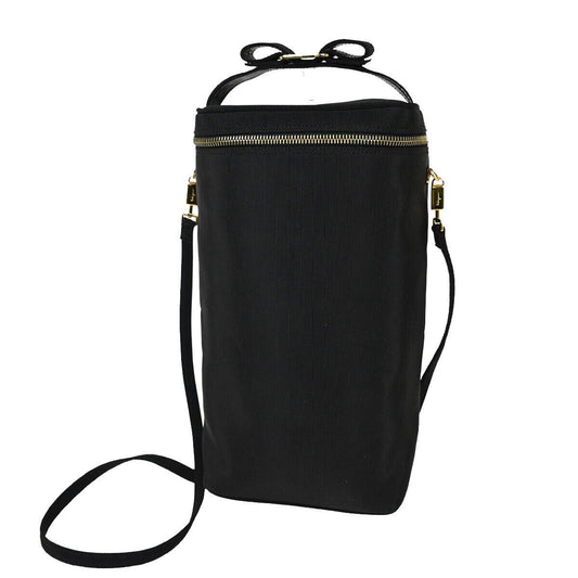 SALVATORE FERRAGAMO Vara Vanity Shoulder Bag Canvas Leather Black Gold 64SH581