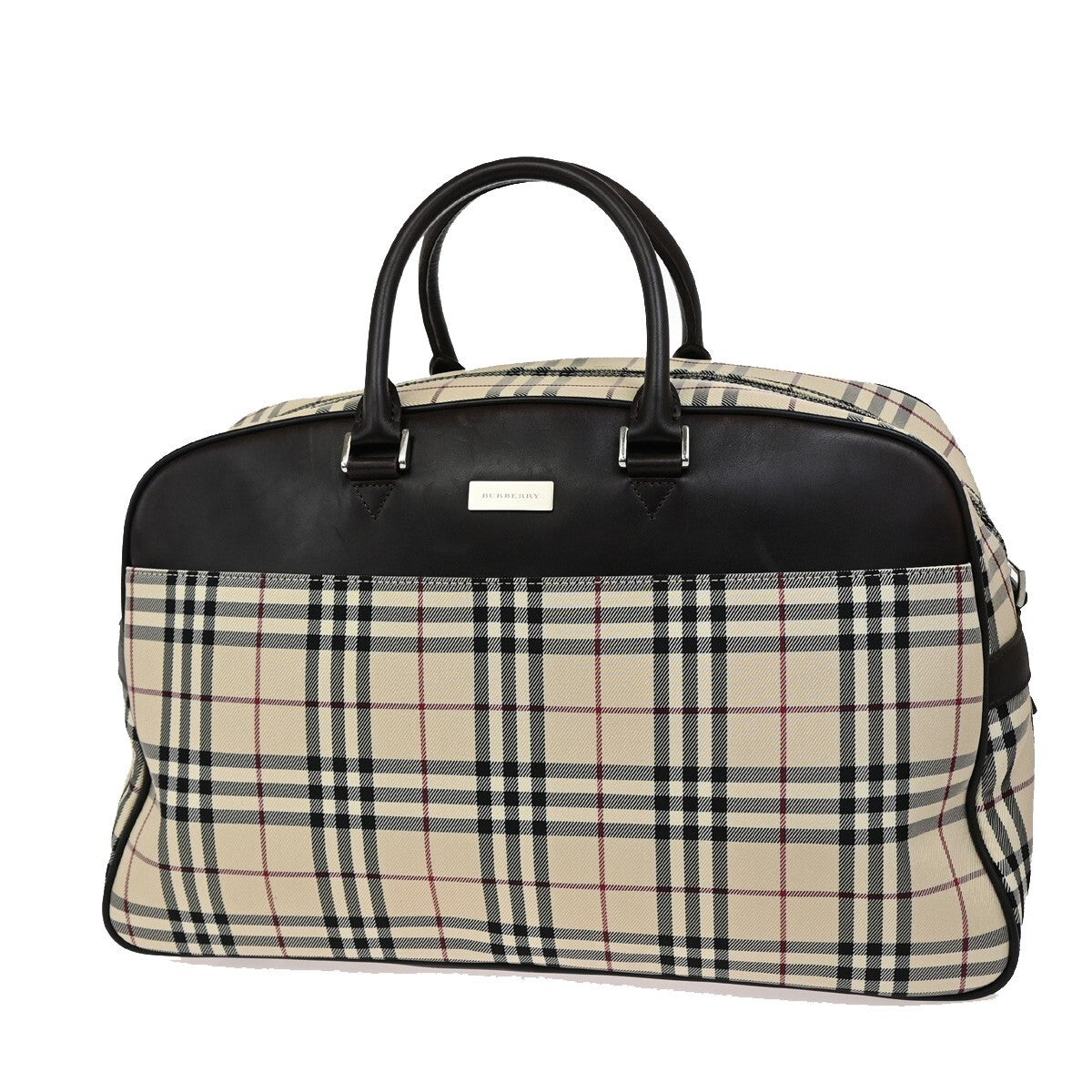 BURBERRY Logo Nova Check Boston Hand Bag Canvas Leather Beige Brown 30FB778