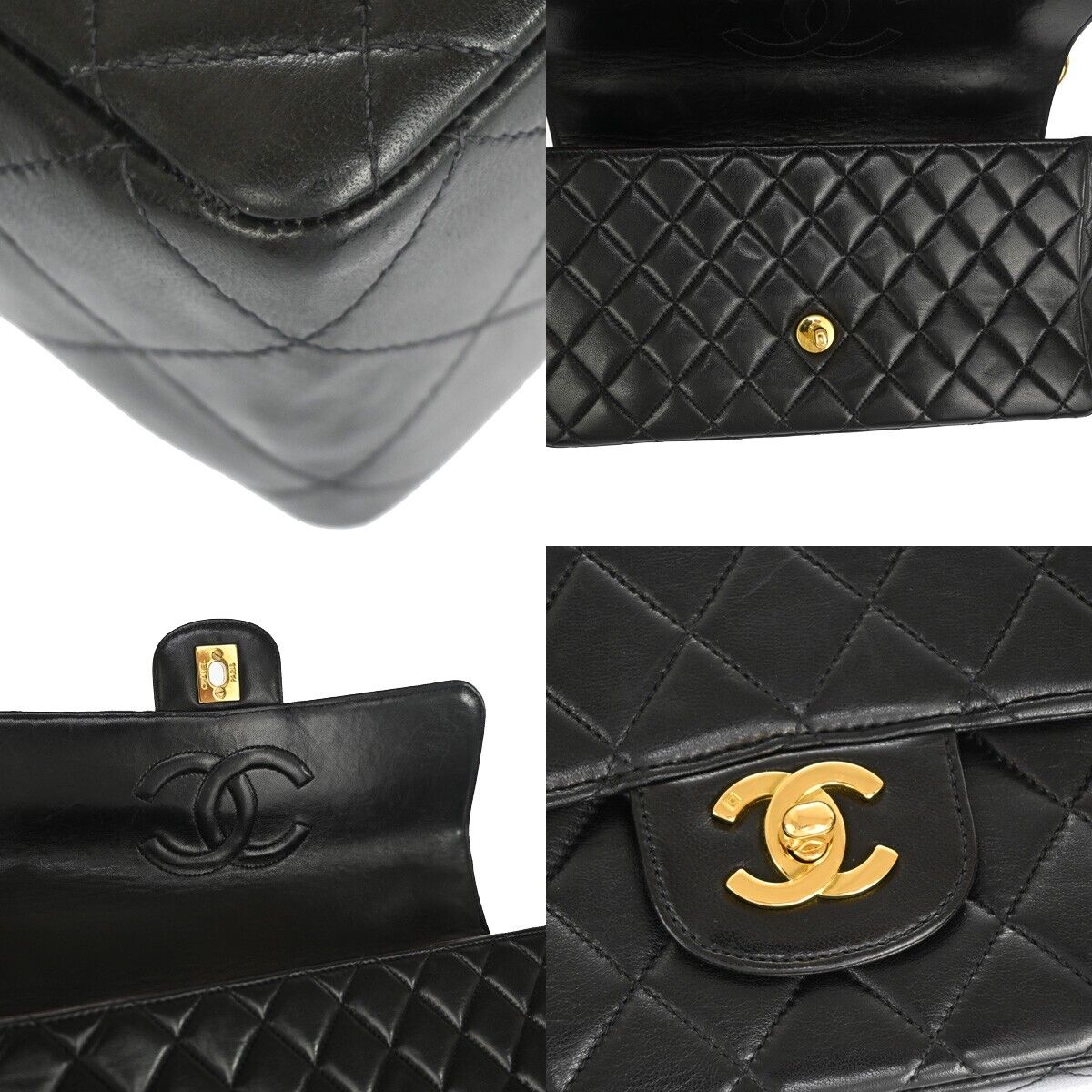 CHANEL CC Mini & Matelasse 25 Pair Hand Bag Leather Black GHW Vintage 550RH637