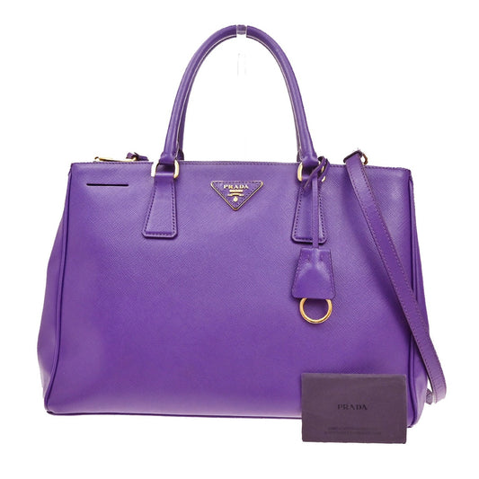PRADA Logo Saffiano 2Way Shoulder Hand Bag Leather Purple GHW Italy 13YH444