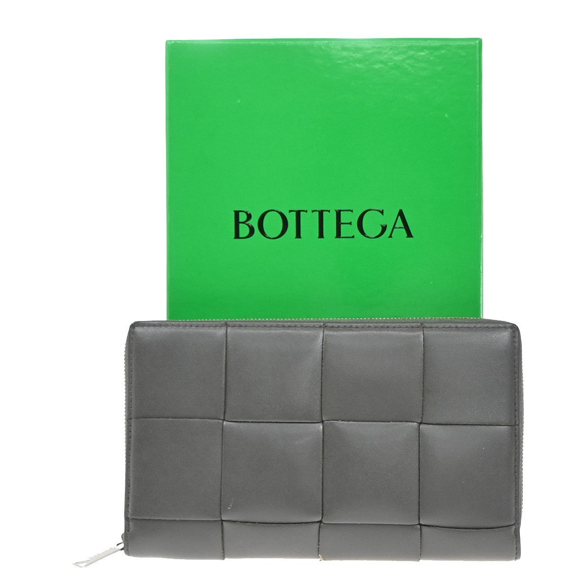 BOTTEGA VENETA Logo Cassette Zip Around Long Wallet Leather Gray Italy 30KP021
