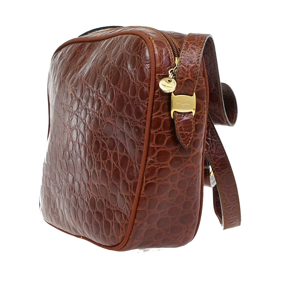 SALVATORE Ferragamo Vara Crossbody Shoulder Bag Embossing Leather Brown 67KP169