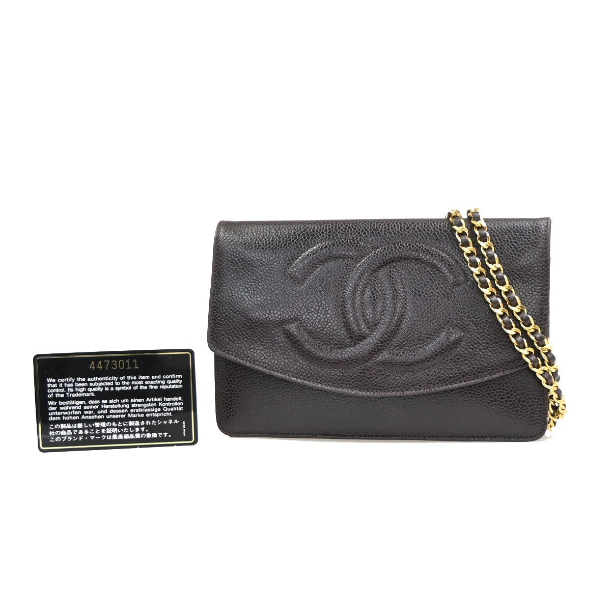 CHANEL CC Logo Chain Wallet Grained Calfskin leather Brown Italy VTG 332RL962