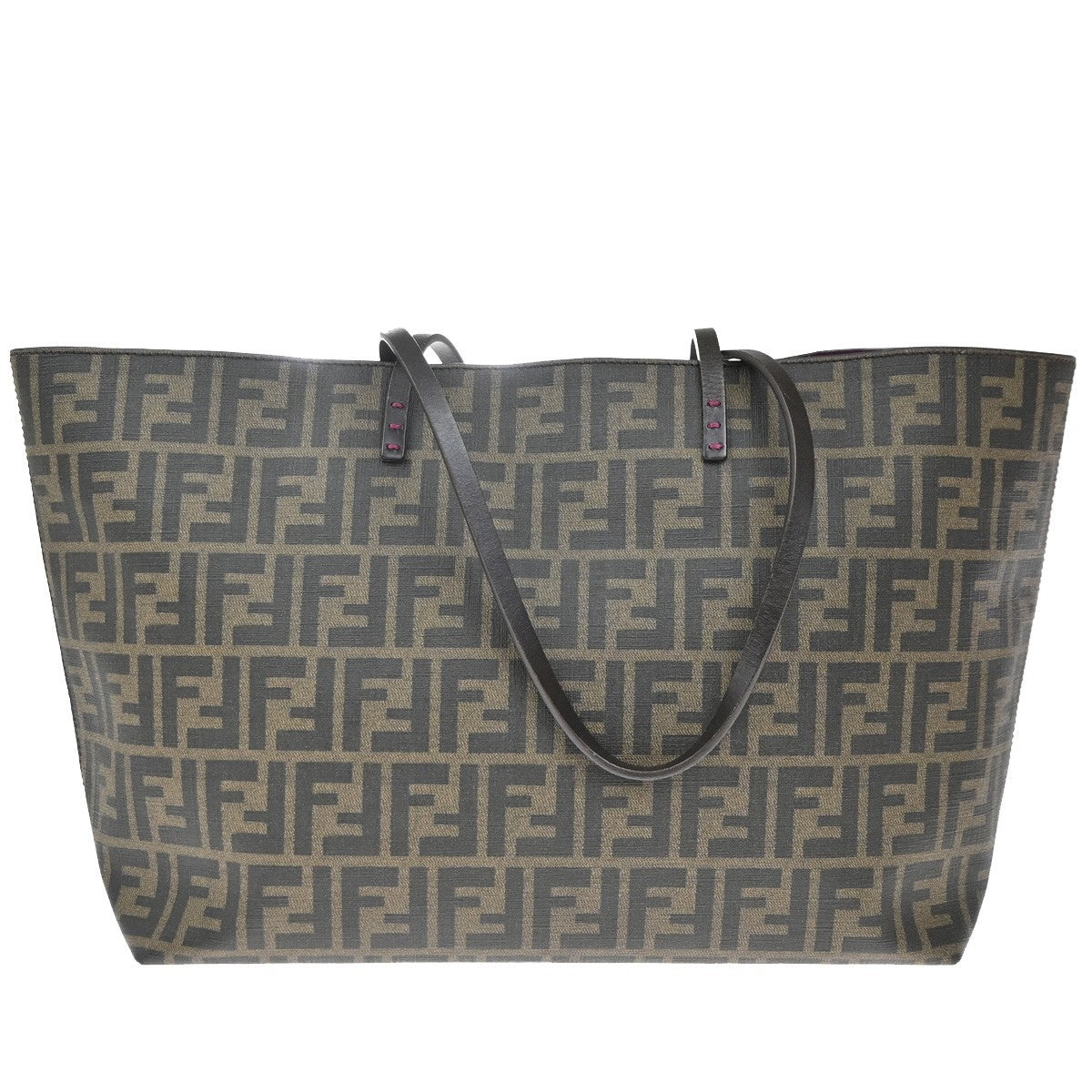 FENDI Logo Zucca Shoulder Hand Tote Bag PVC Leather Brown GHW Italy 89EG325