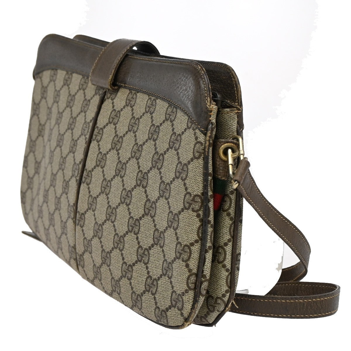 GUCCI GG Pattern Sherry Shoulder Bag PVC Leather Brown Beige GHW Italy 04DA034