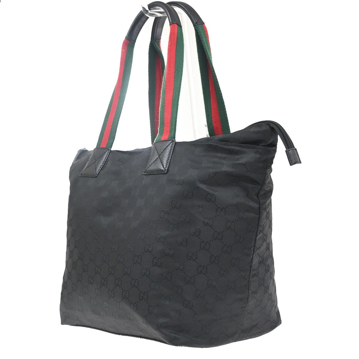 GUCCI Logo GG Pattern Sherry Travel Shoulder Bag Nylon Leather Black 64KC779