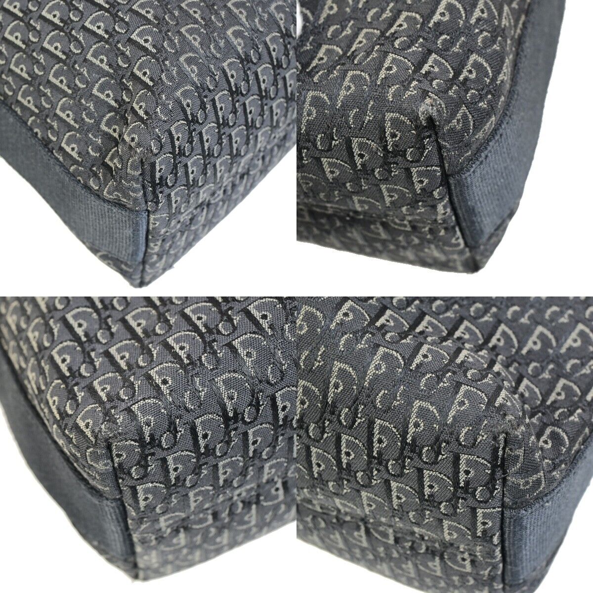 CHRISTIAN DIOR Logo Trotter Pattern Shoulder Bag Canvas Leather Black 83FA741