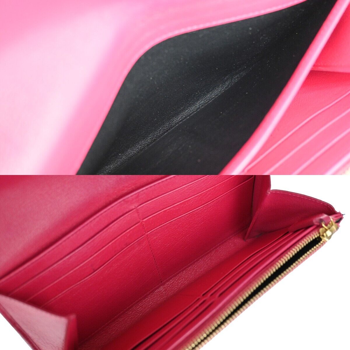 YVES SAINT LAURENT YSL Logo Long Zipper Wallet Purse Leather Pink 66SH355