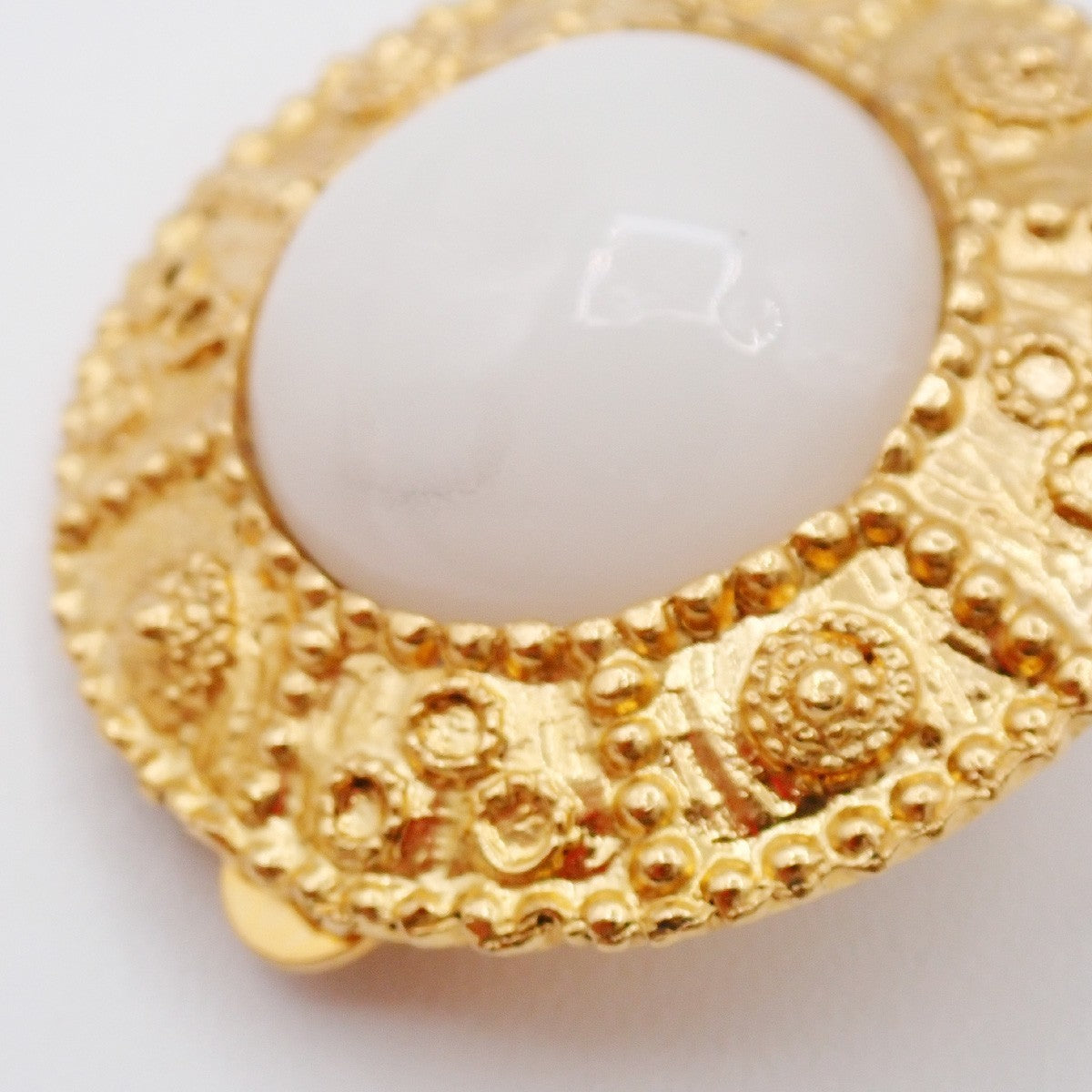 CHANEL Logo Round Immitation Pearl Earrings Clip-On Gold White France 30AA198