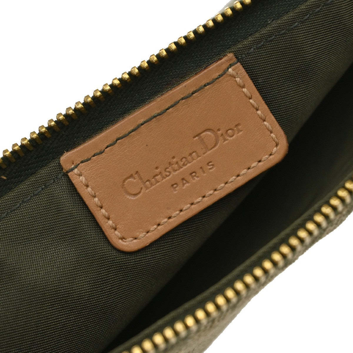 CHRISTIAN DIOR Logo Saddle Shoulder Bag Canvas Leather Green Spain 98EF916
