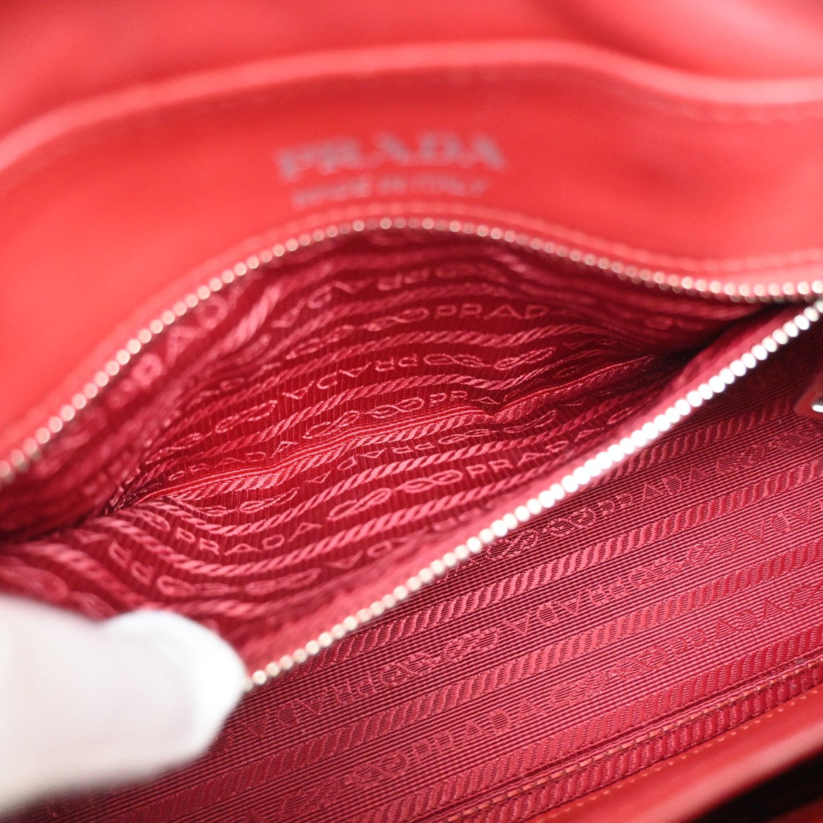 PRADA Logo Diagramme Mini Chain Shoulder Bag Leather Red SHW Italy 46RL099