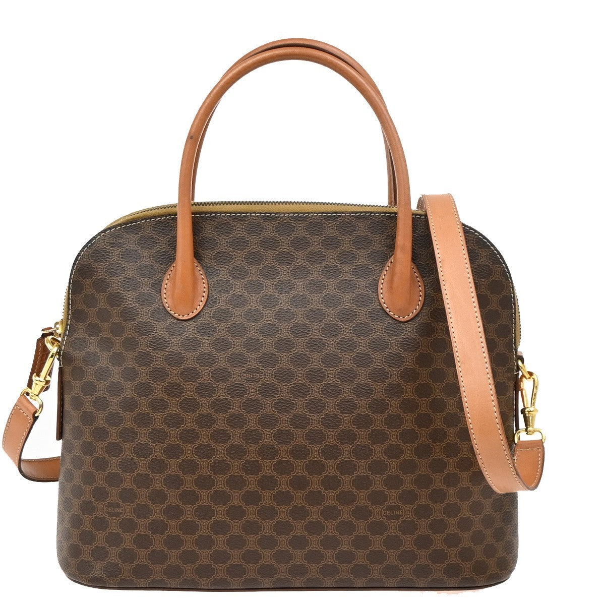 CELINE Macadam Pattern 2Way Shoulder Bag PVC Leather Brown Italy GHW 31TA030