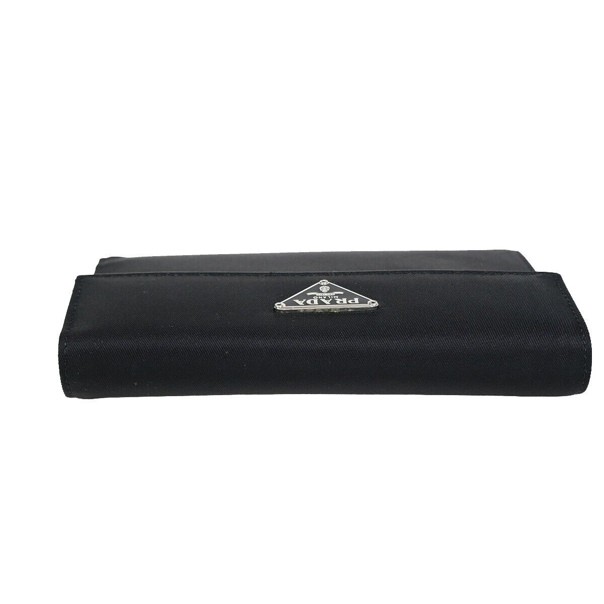 PRADA MILANO Logo Tessuto Trifold Wallet Purse Nylon Leather Black Italy 33RJ859
