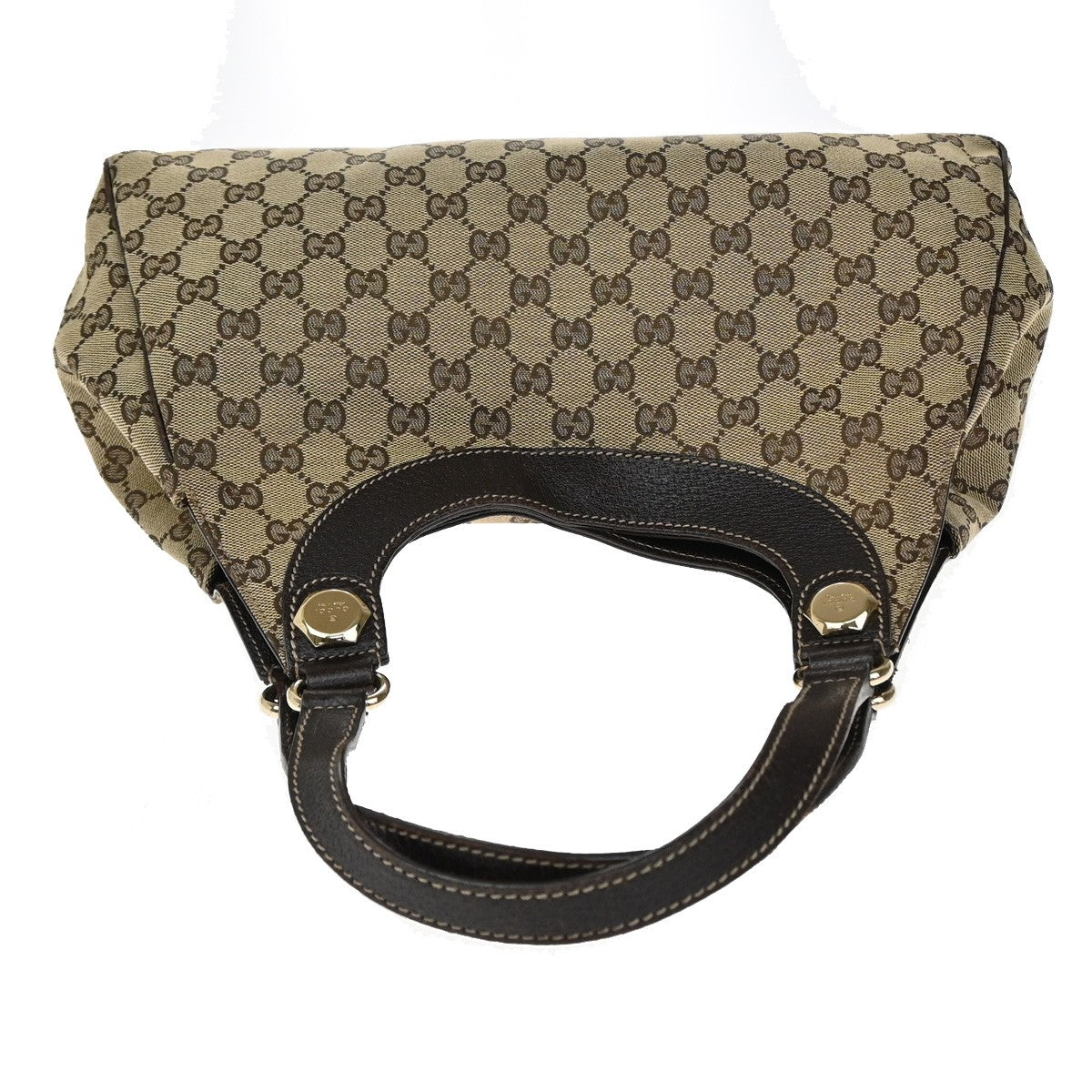 GUCCI Logo GG Pattern Shoulder Bag Canvas Leather Brown GHW Italy 76YH745
