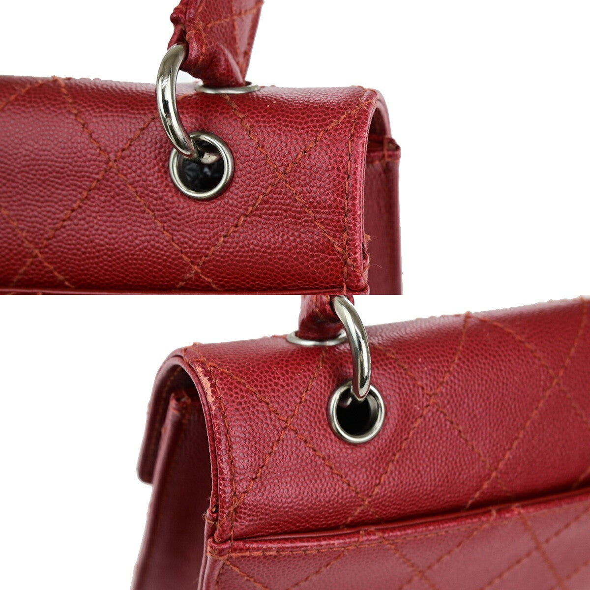 CHANEL CC Matelasse Hand Bag Grained Calfskin Leather Red SHW Vintage 626RK692