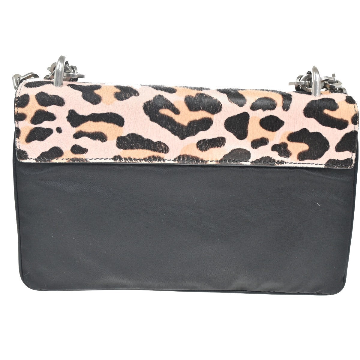52.Live PRADA MILANO Leopard Chain Shoulder Bag Hair on Leather Nylon 99KC004