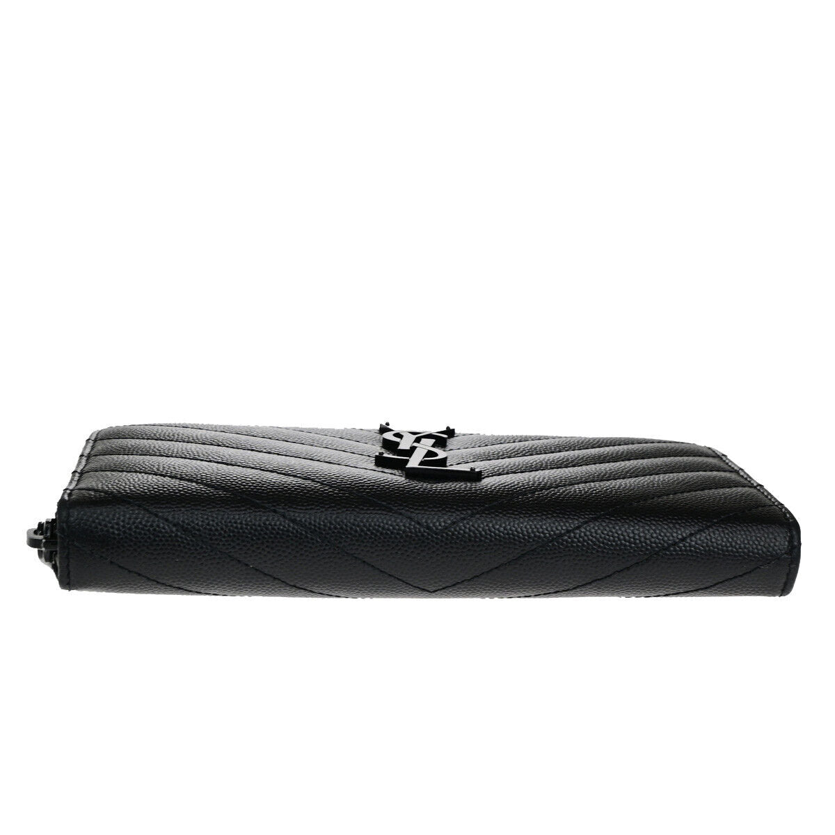 SAINT LAURENT YSL Logo Lou Long Bifold Zipper Wallet Leather Black Italy 80YG498