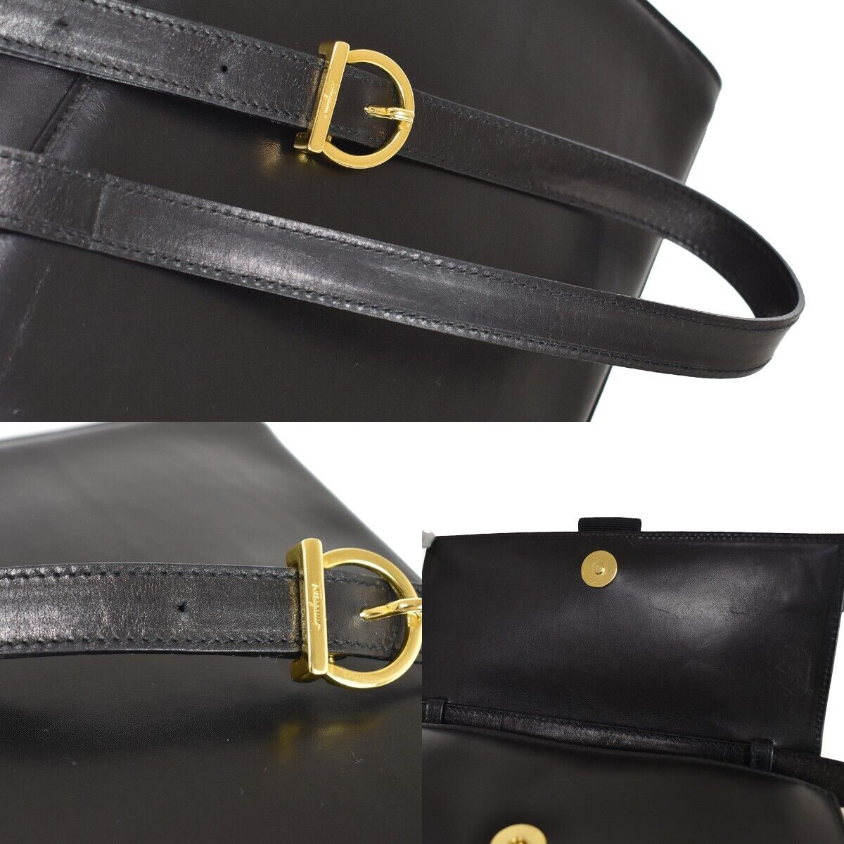 SALVATORE FERRAGAMO Vara 2Way Shoulder Hand Bag Leather Black GHW Italy 39YD854