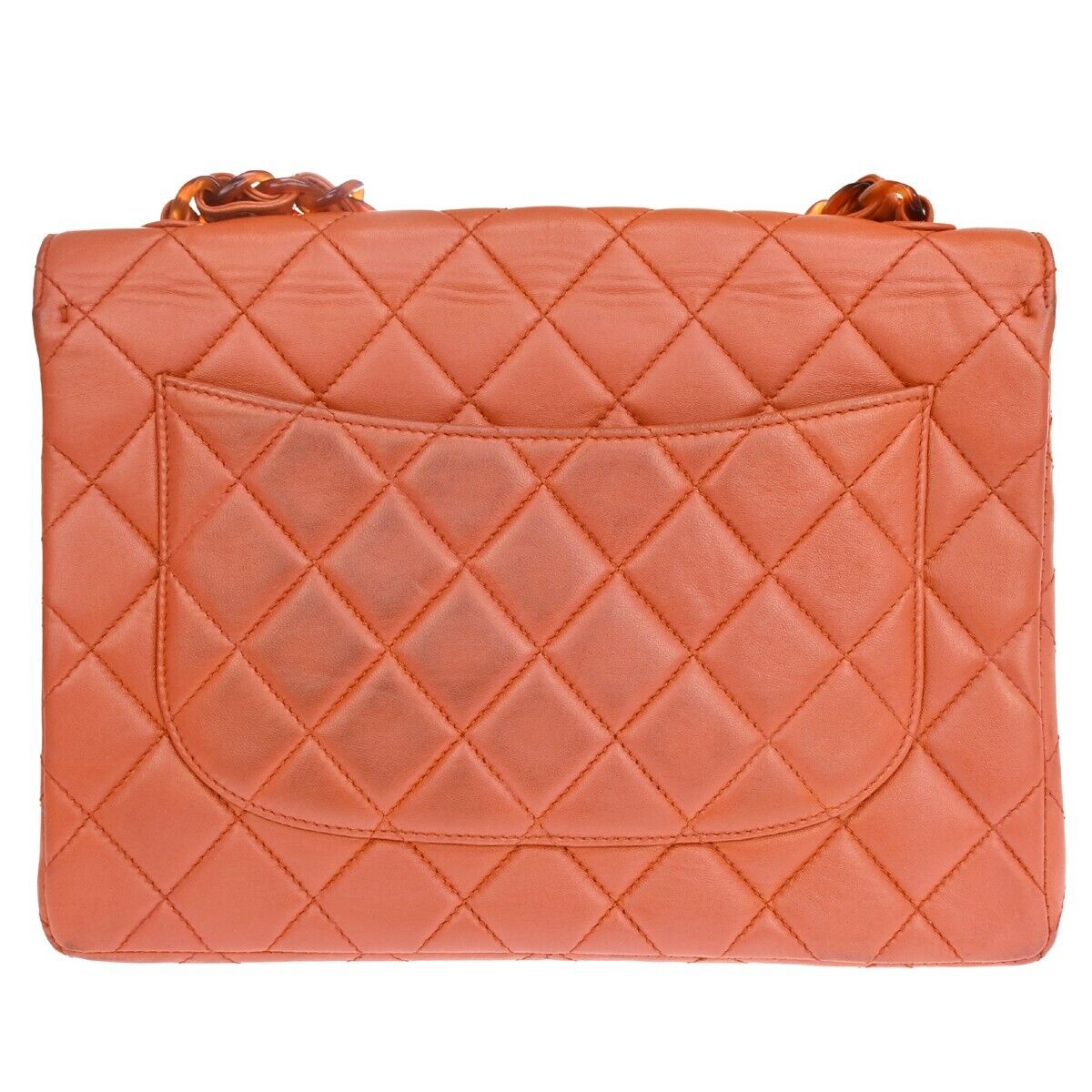 CHANEL CC Matelasse 30 Chain Shoulder Bag Leather Orange Brown Vintage 646HB609