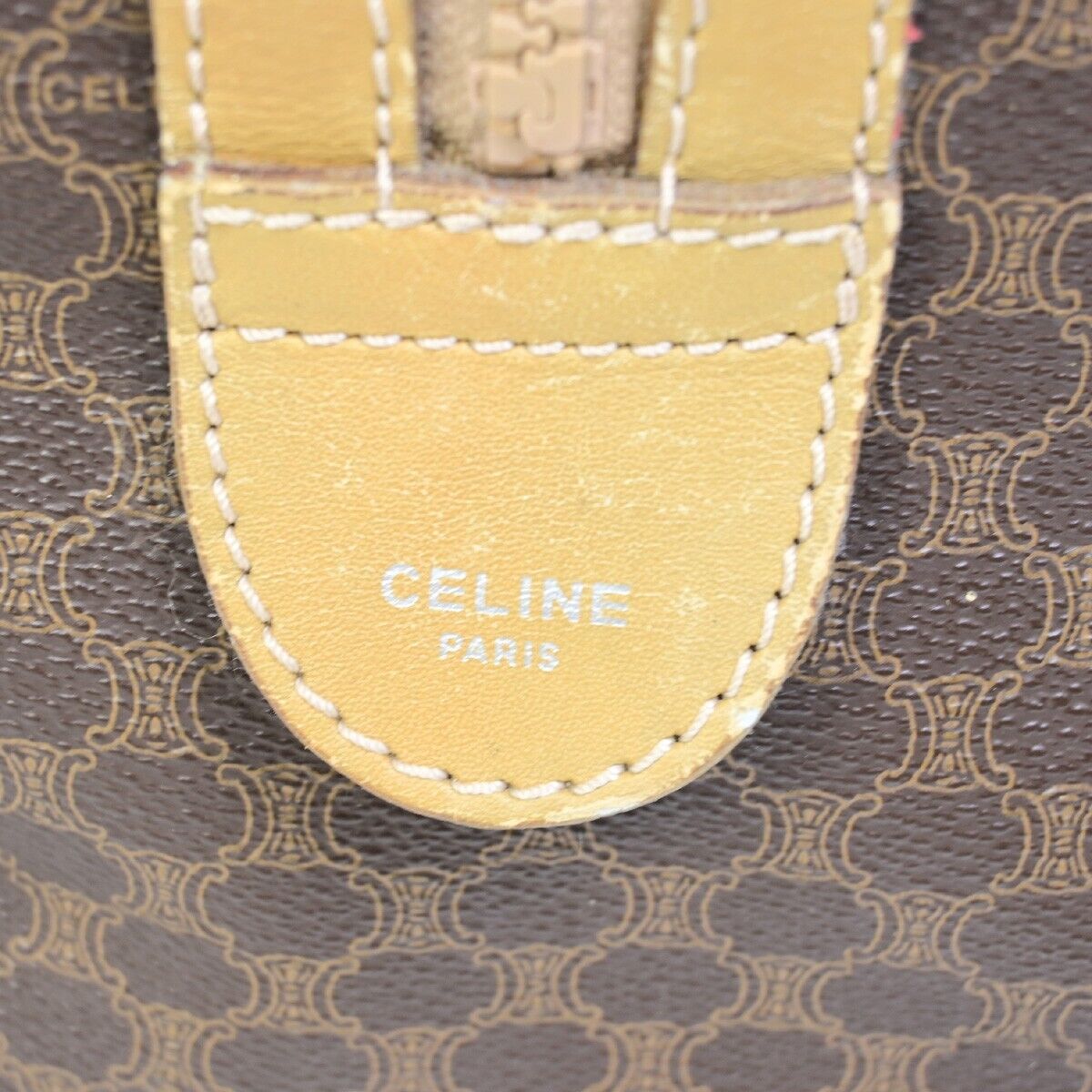 CELINE Macadam Pattern Travel Hand Bag PVC Leather Brown Italy 09FA744