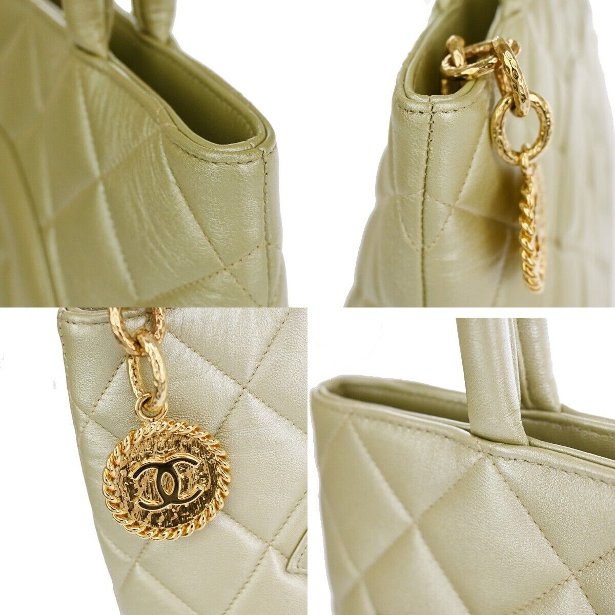 CHANEL CC Matelasse Shoulder Tote Bag Leather Light Gold GHW France 310LC398