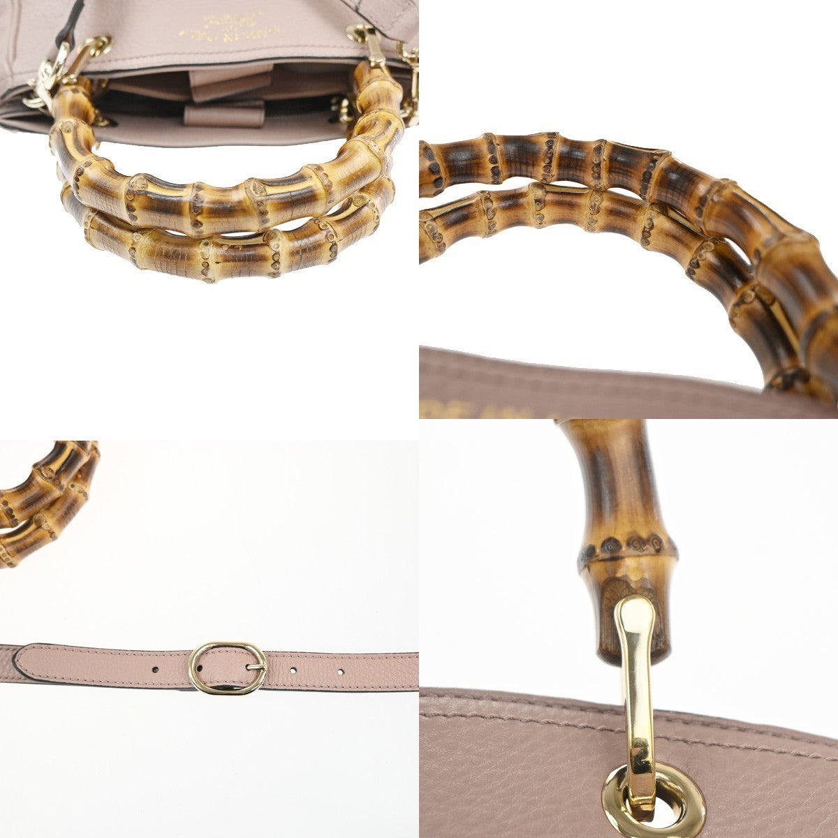 GUCCI Bamboo Handle 2way Shoulder Hand Bag Embossing Leather Pink GHW 16MA272
