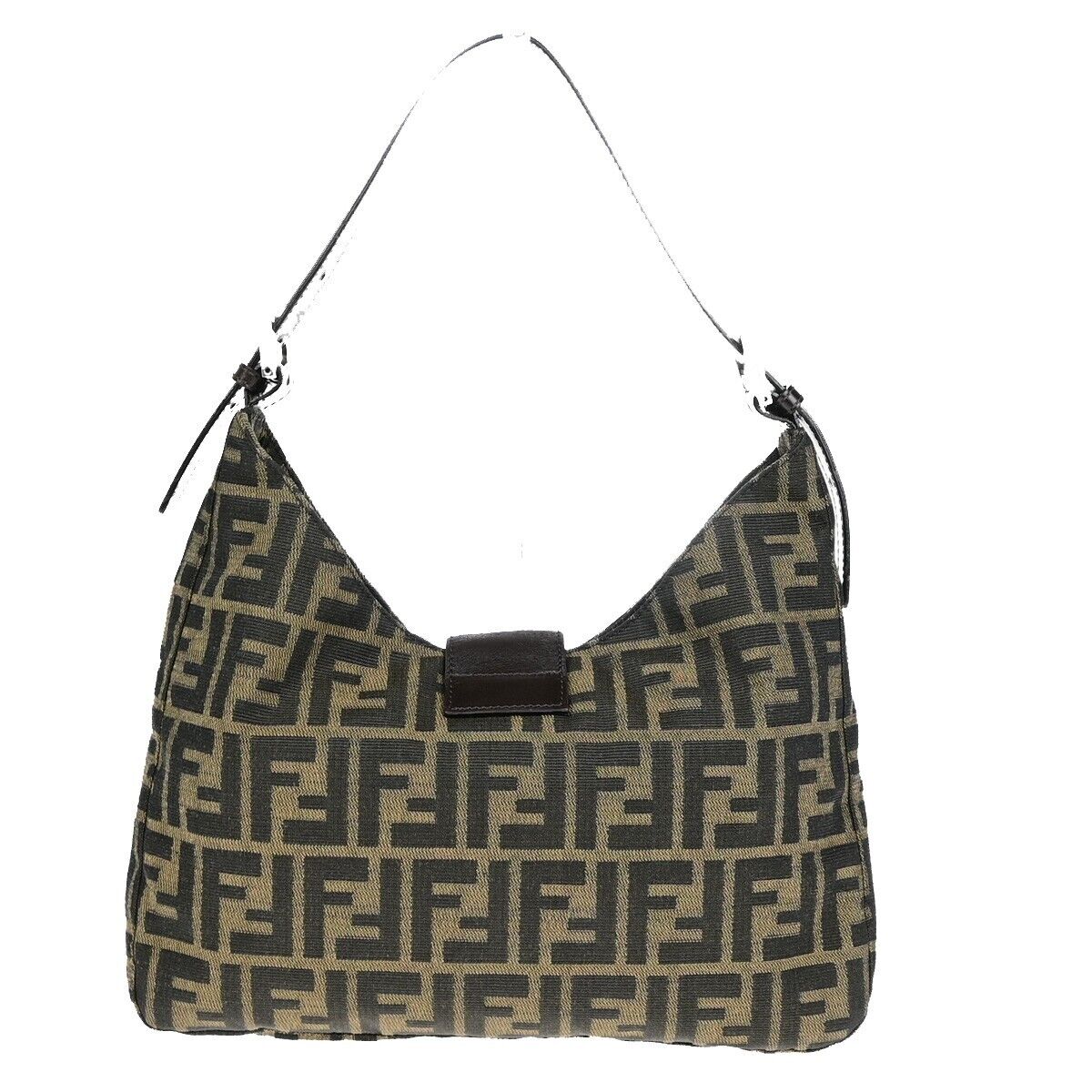 FENDI Logo Mamma Zucca Pattern Shoulder Bag Canvas Leather Brown Italy 93EB981