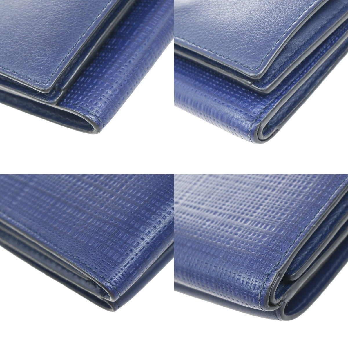 LOEWE Logo Trifold Compact Wallet Leather Navy Blue Made In Spain 68KP026