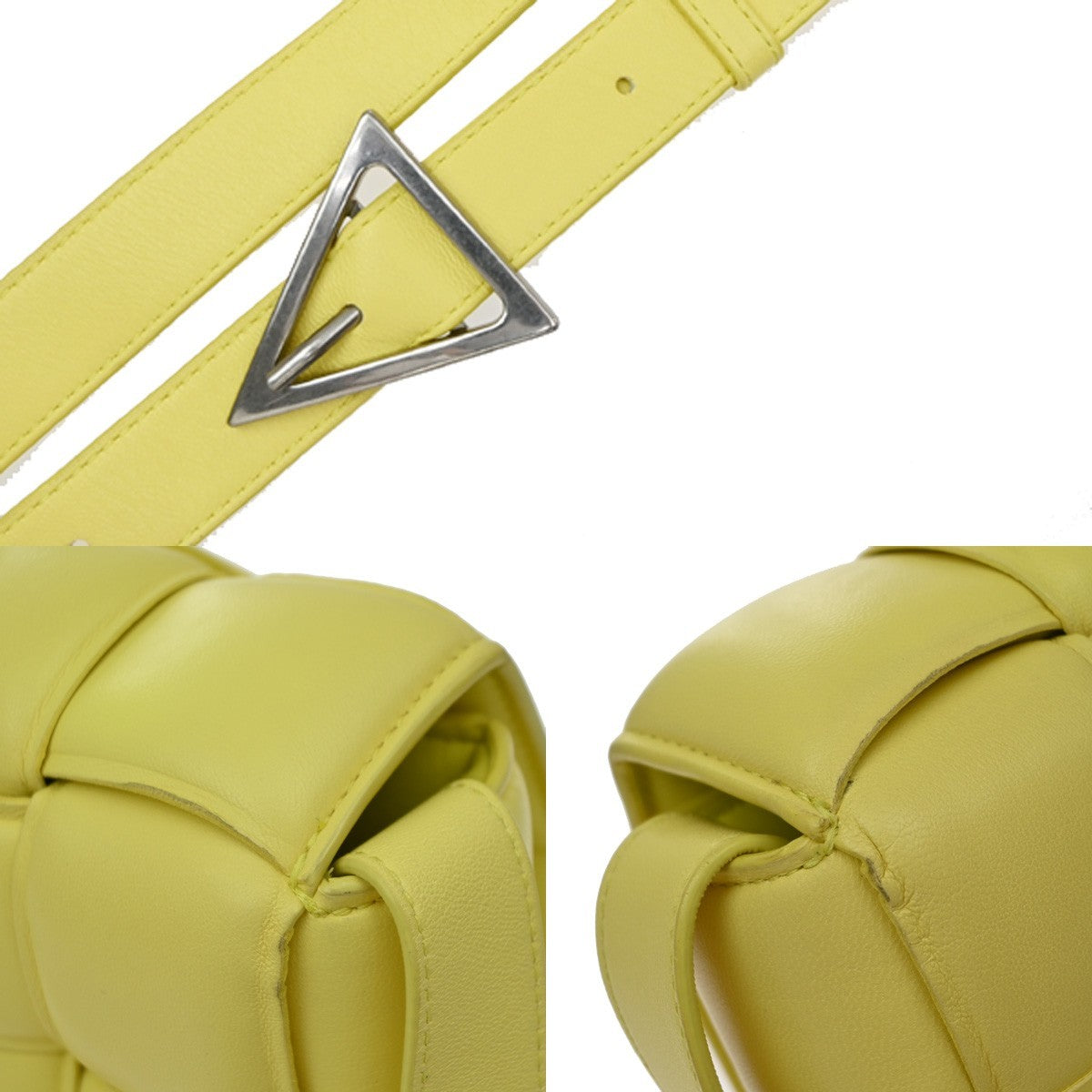BOTTEGA VENETA Logo Padded Cassette Mini Shoulder Bag Leather Yellow 52RQ096