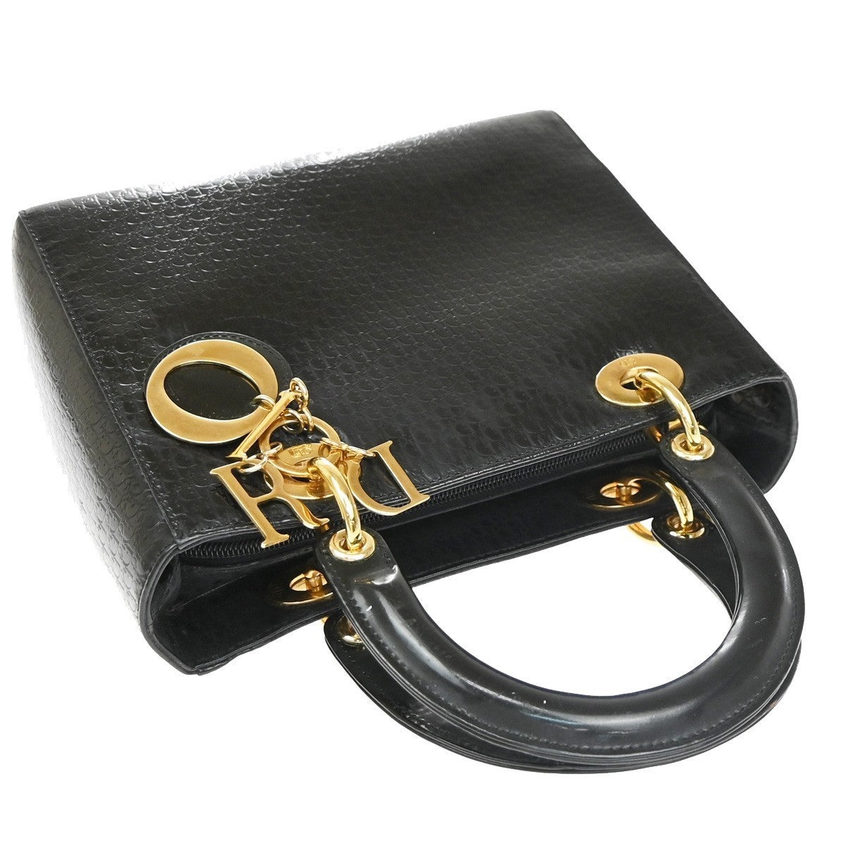 CHRISTIAN DIOR Logo Lady Trotter Hand Bag Patent Leather BK GHW Italy 603YJ239