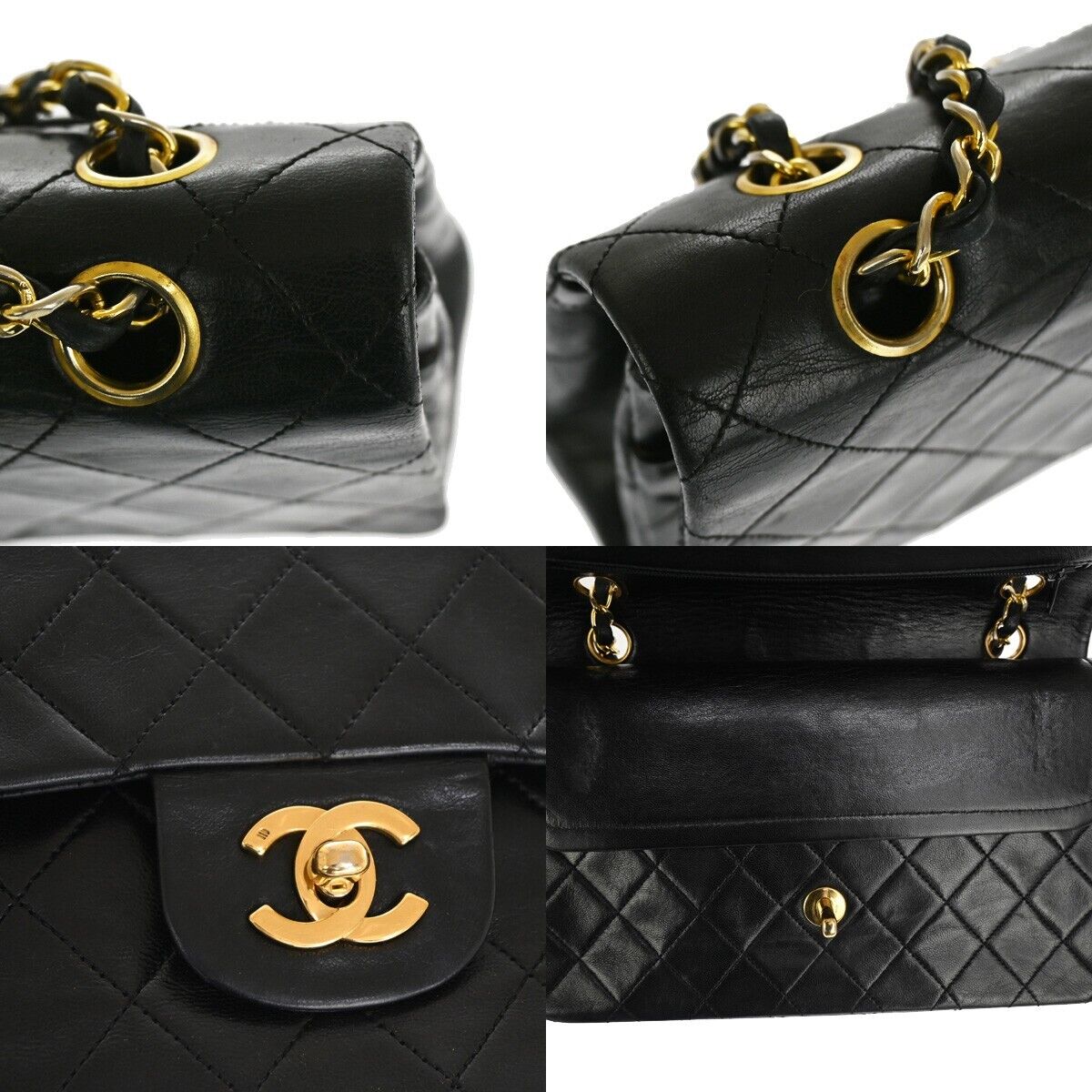 CHANEL CC Matelasse 25 Double Flap Chain Shoulder Bag Leather Black GHW 898RJ228