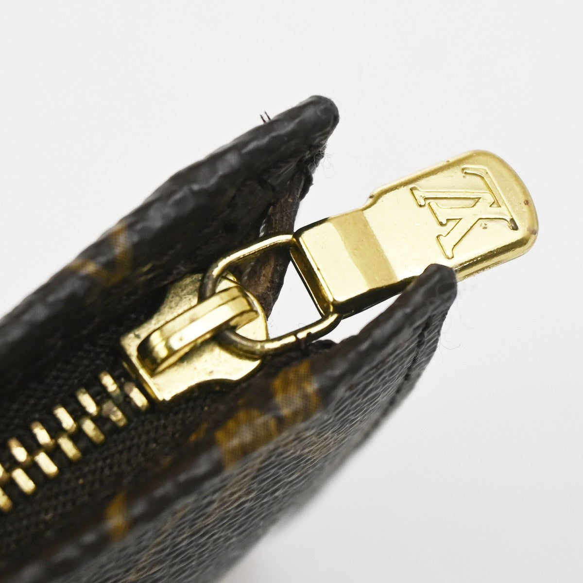 LOUIS VUITTON LV Logo Bucket GM Pouch Bag Monogram Leather Brown Gold 05KC768