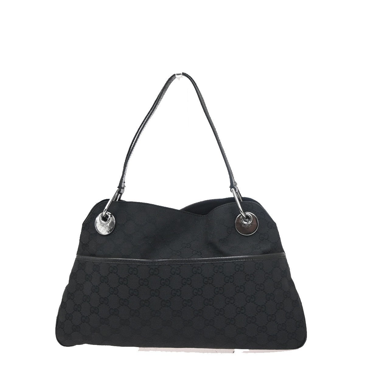GUCCI GG Logo Eclipse Shoulder Hand Bag Black Canvas Leather GHW Italy 33ZA368