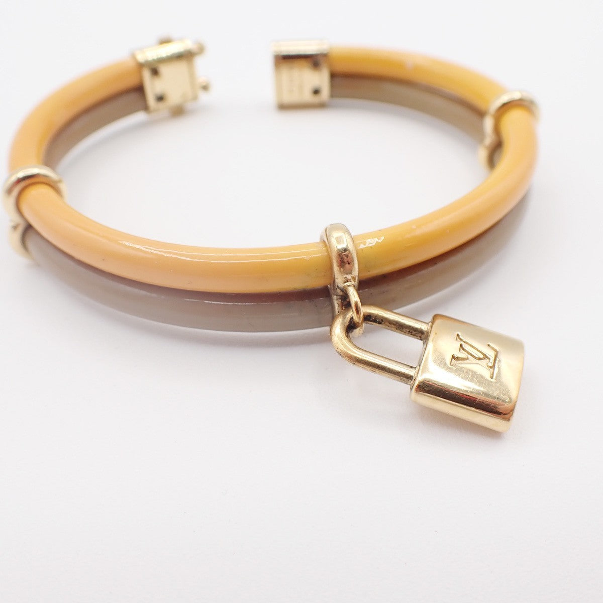 LOUIS VUITTON Keep It Twice Bracelet Patent Leather Khaki Yellow GHW 30KC922