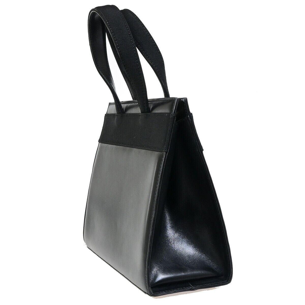 SALVATORE FERRAGAMO Logo Vara Hand Bag Canvas Leather Black Gold Italy 64EC119