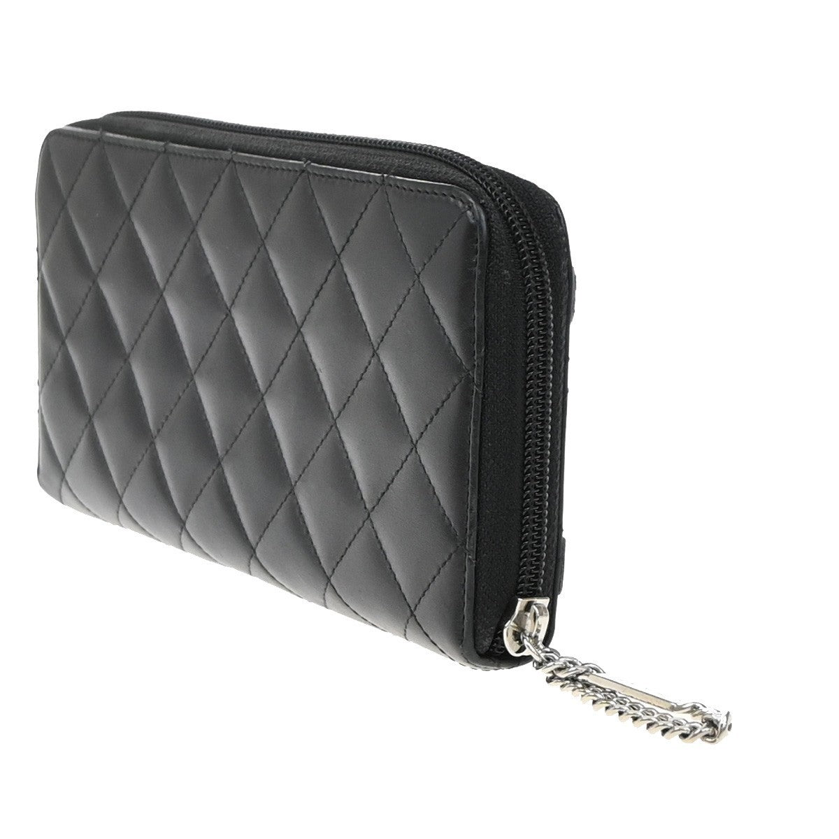 CHANEL CC Cambon Long Zipper Bifold Wallet Patent Leather Black SHW 13RF962
