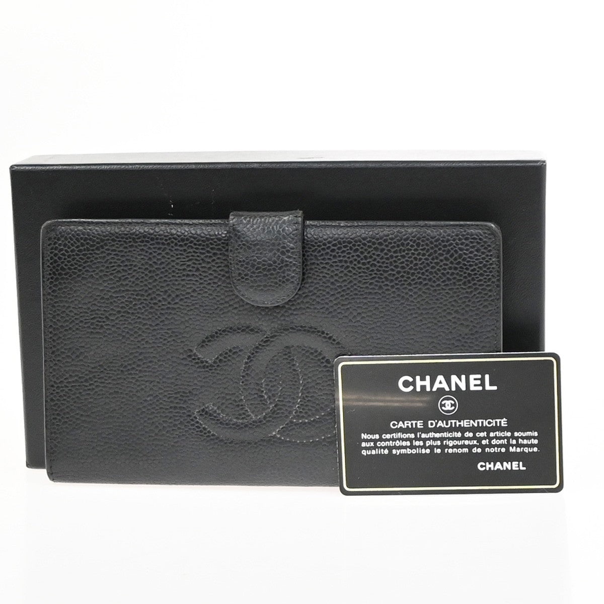 CHANEL CC Timeless Bifold Long Wallet Grained Leather Black GHW France 69KC691