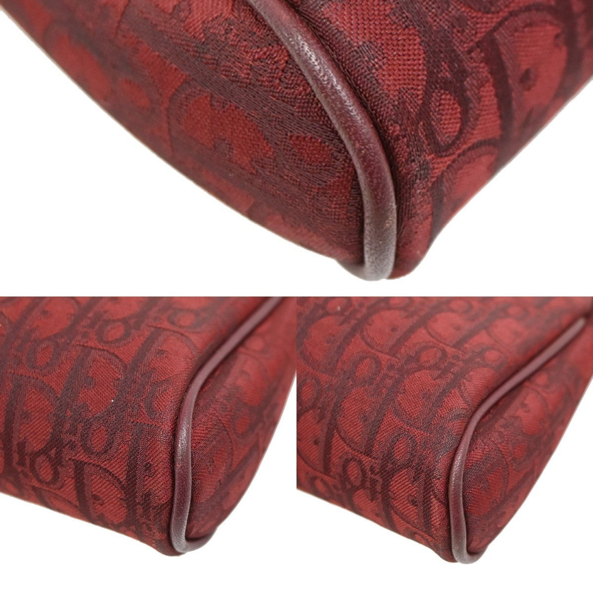 CHRISTIAN DIOR Trotter Pattern Cosmetic Pouch Canvas Leather Red France 68KD157