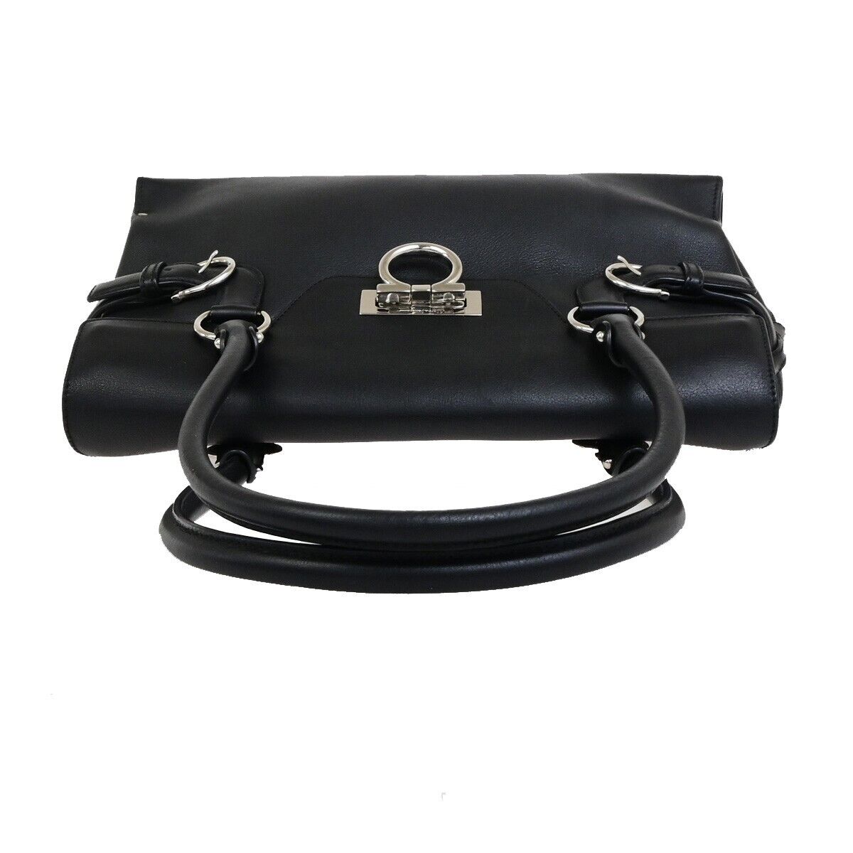 SALVATORE FERRAGAMO Logo Gancini Shoulder Bag Leather Black SHW Italy 31KA536