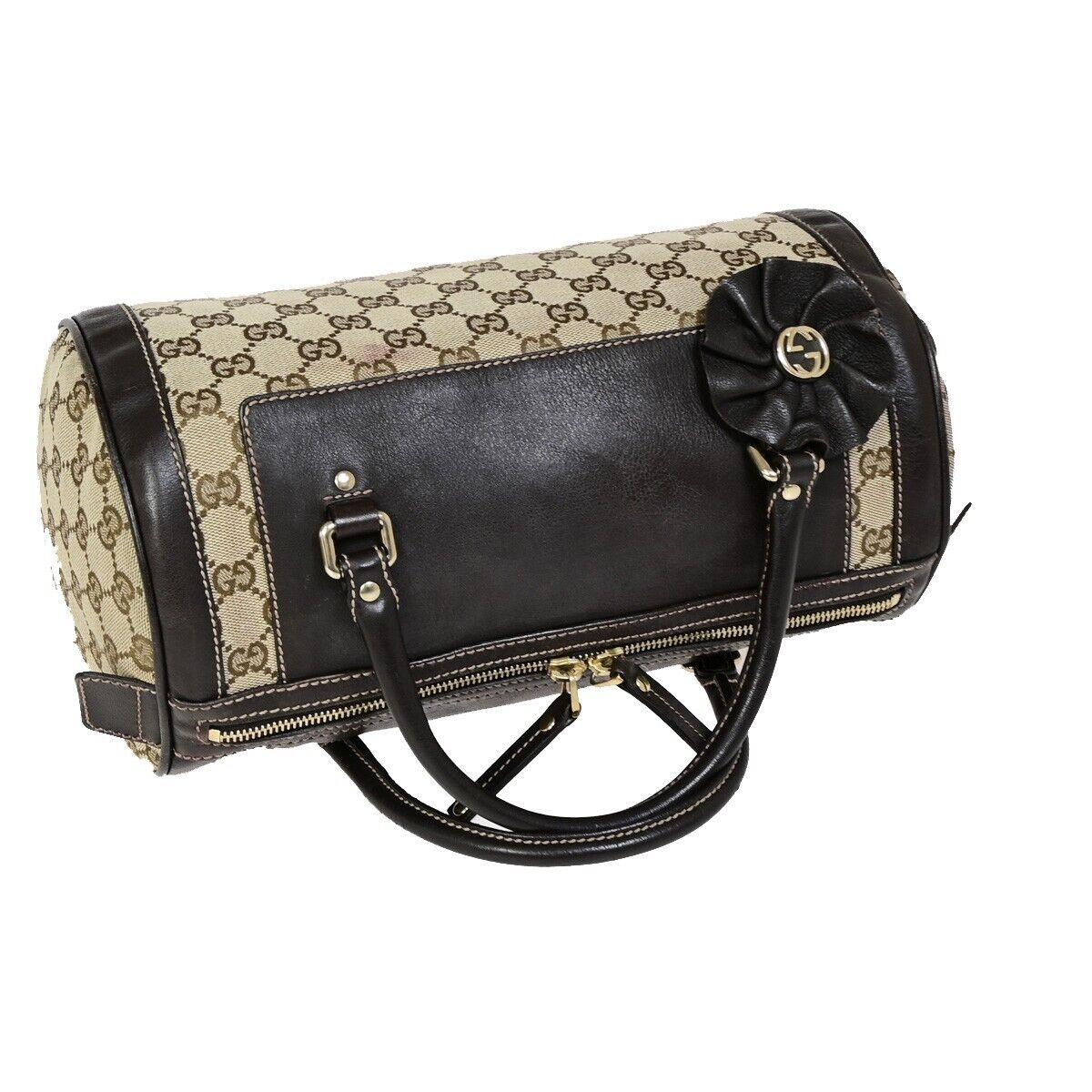 GUCCI Logo GG Pattern Trophy Hand Bag Canvas Leather Brown Italy 83FA749