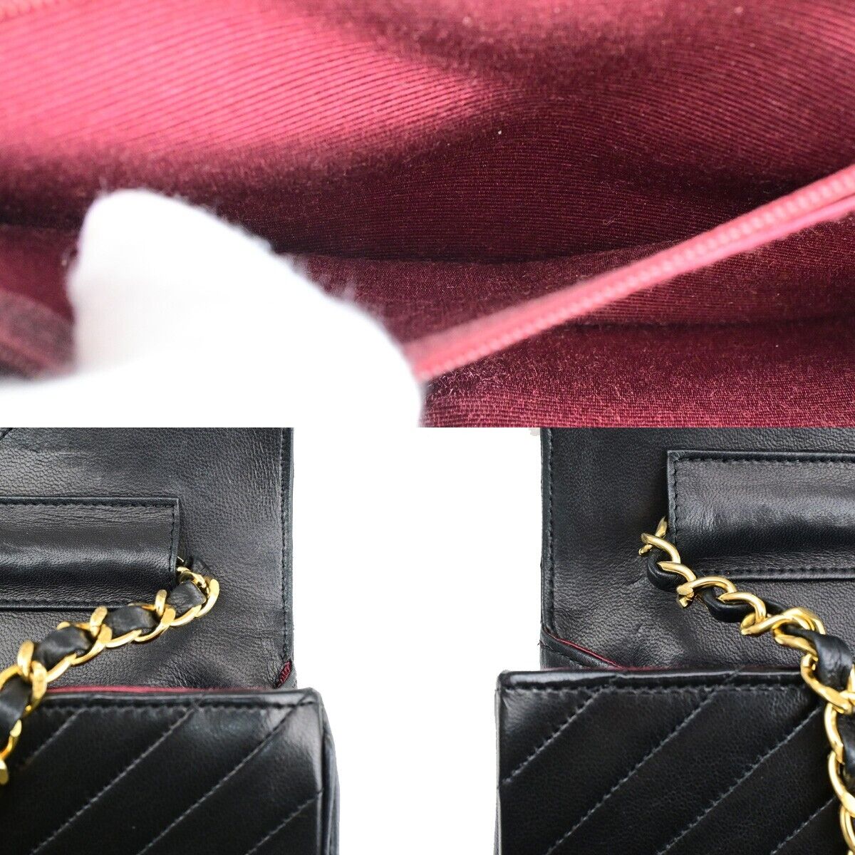 CHANEL CC Bias Stitch Chain Shoulder Bag Leather Black GHW Vintage 645RF150