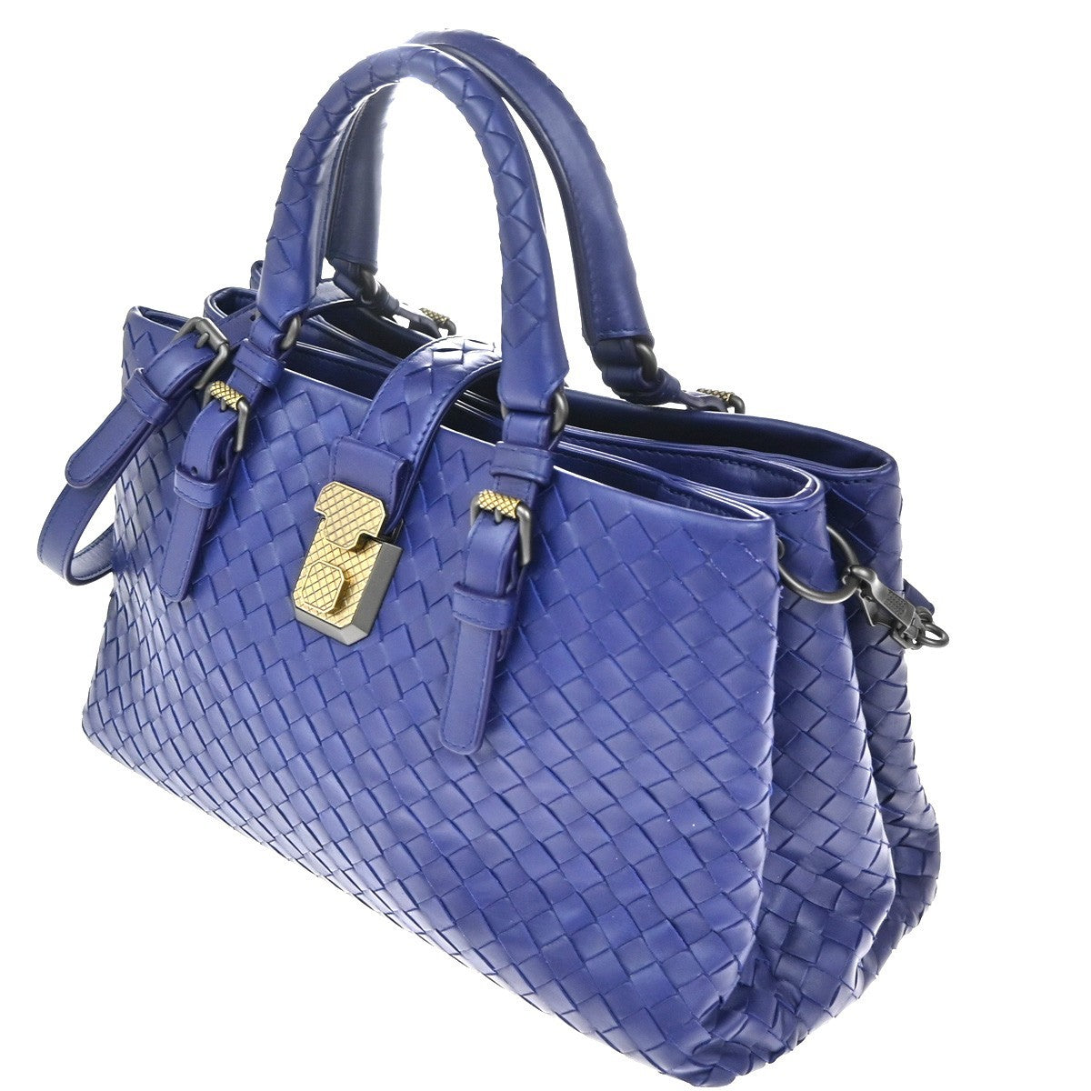 BOTTEGA VENETA Intrecciato Logo 2Way Shoulder Hand Bag Leather Blue 607RL768