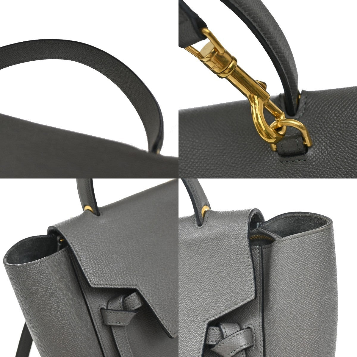CELINE Logo Belt Bag Mini 2Way Shoulder Hand Bag Leather Gray GHW Italy 58RF719